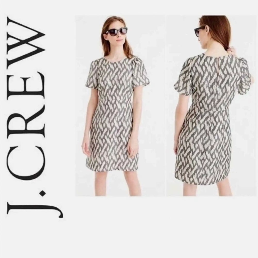 J.Crew Black Ikat Print Silk Flutter Sleeve Dress